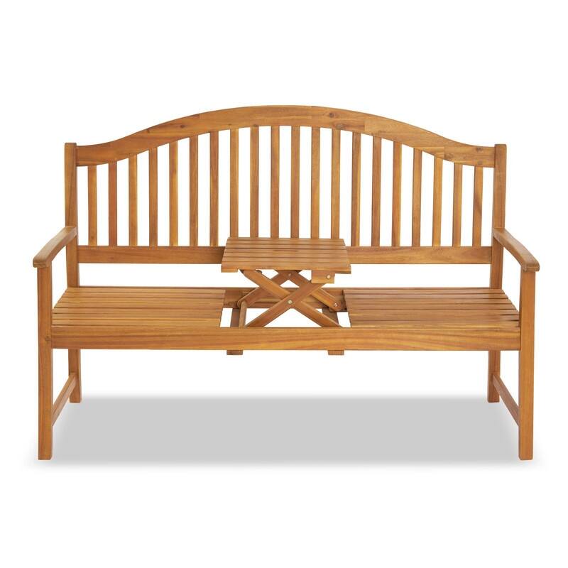 59 In Acacia Bench with Lift Table - N/A - Brown