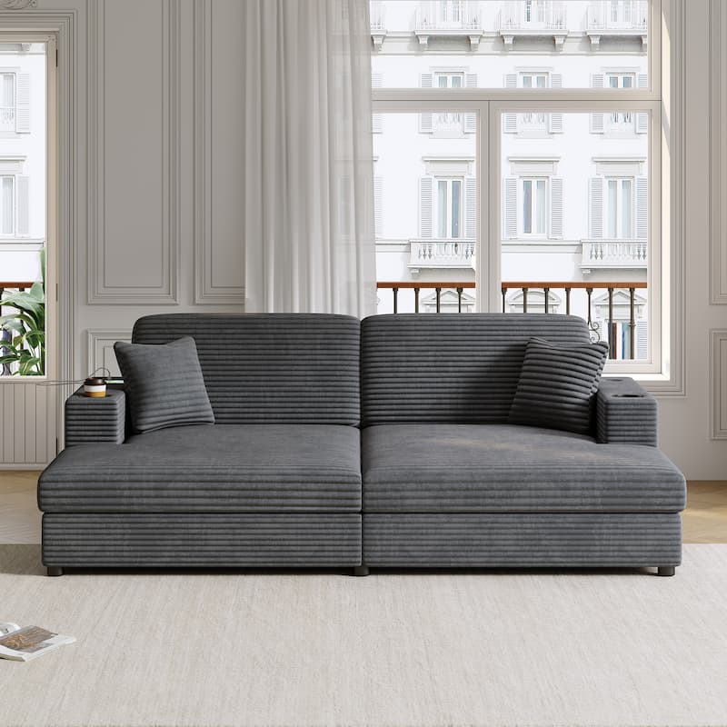 Oversized Loveseat Double Chaise Lounge Sectional Sofa with USB Ports