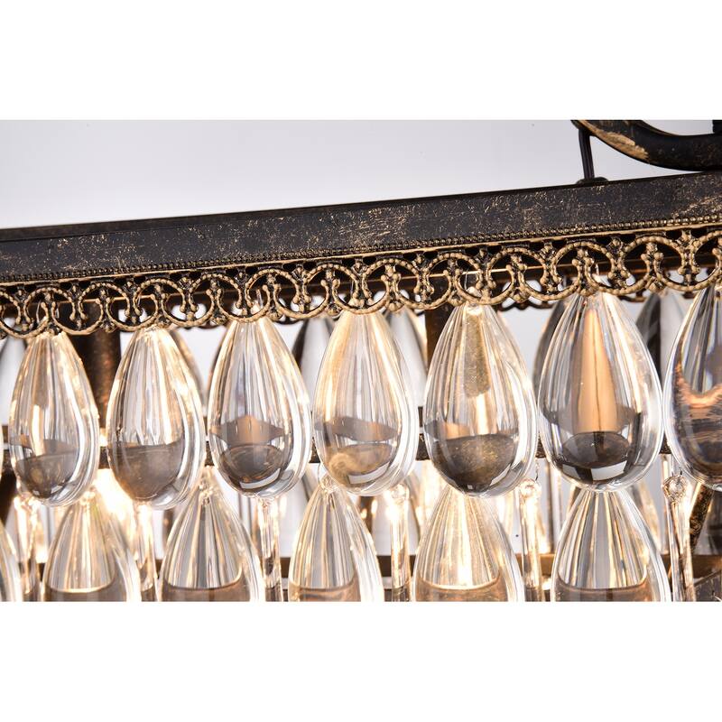 Antique Bronze 4-Light Rectangular Kitchen Island Lighting with Crystal Hanging - Antique Bronze