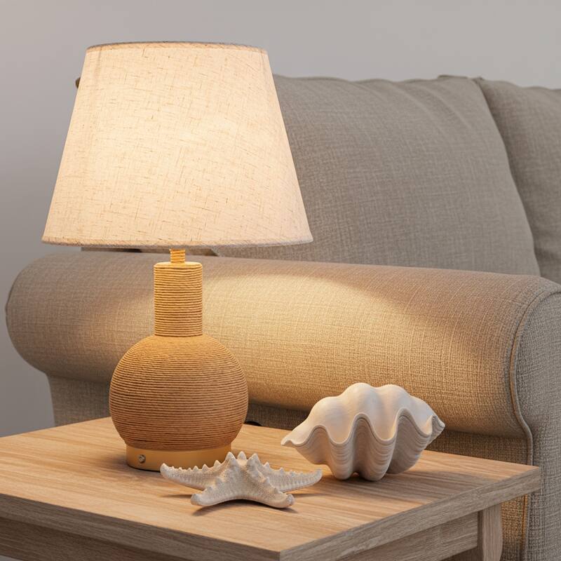 Amber 19" Rattan Table Lamp with USB 3-Way Touch Dimmer