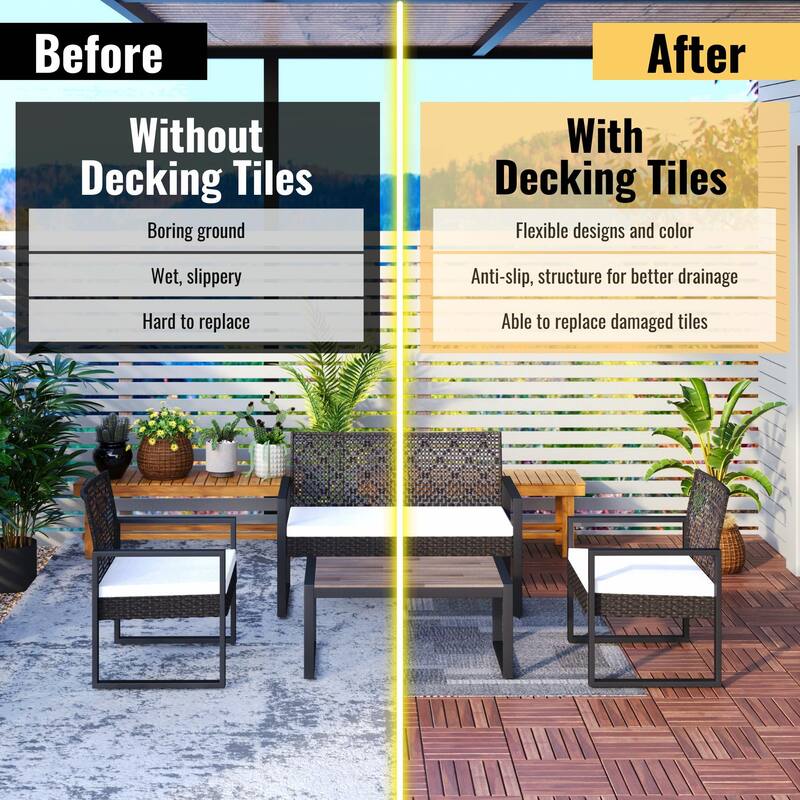 12" x 12" Square Acacia Hardwood Interlocking Deck Tiles Striped Pattern