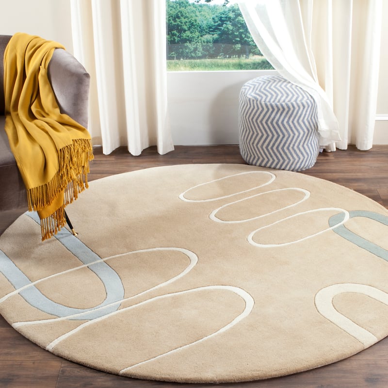 SAFAVIEH Handmade Soho Kalyn Ellipses Wool Rug - 6' Round - Beige