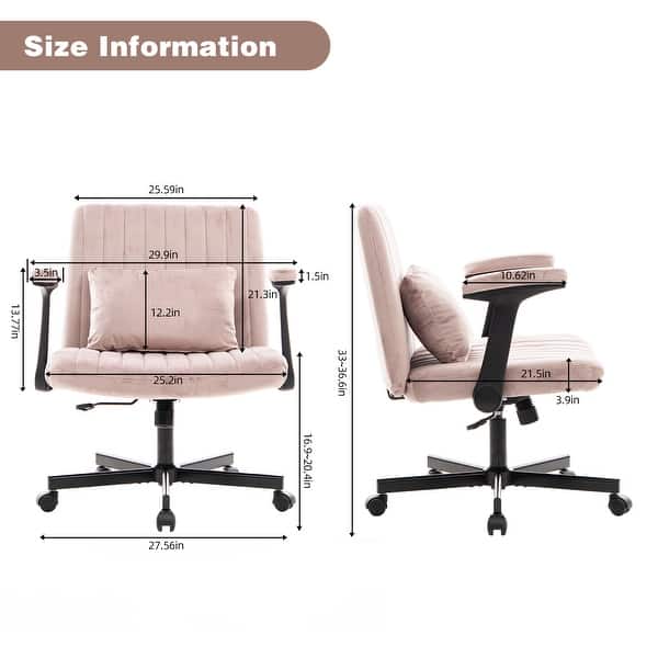 dimension image slide 4 of 5, Ergonomic Linen Office Chair with Armrests, Adjustable Height, Tilt & 360° Swivel, Lumbar Pillow, Wheels