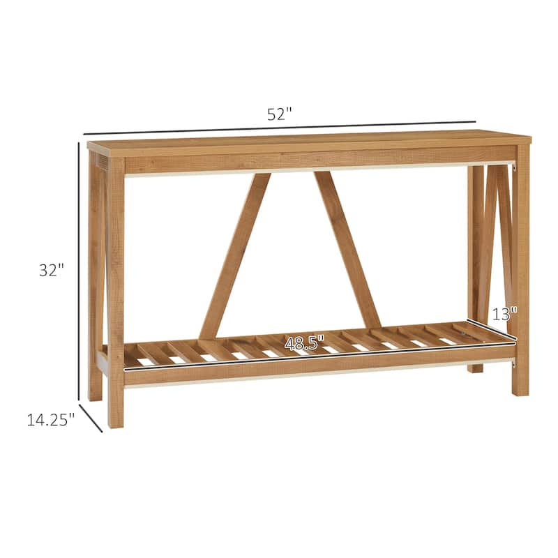 Console Table, Farmhouse Entryway Table with Storage Slatted Shelf, Rustic Sofa Table with Anti-Tipper for Living Room