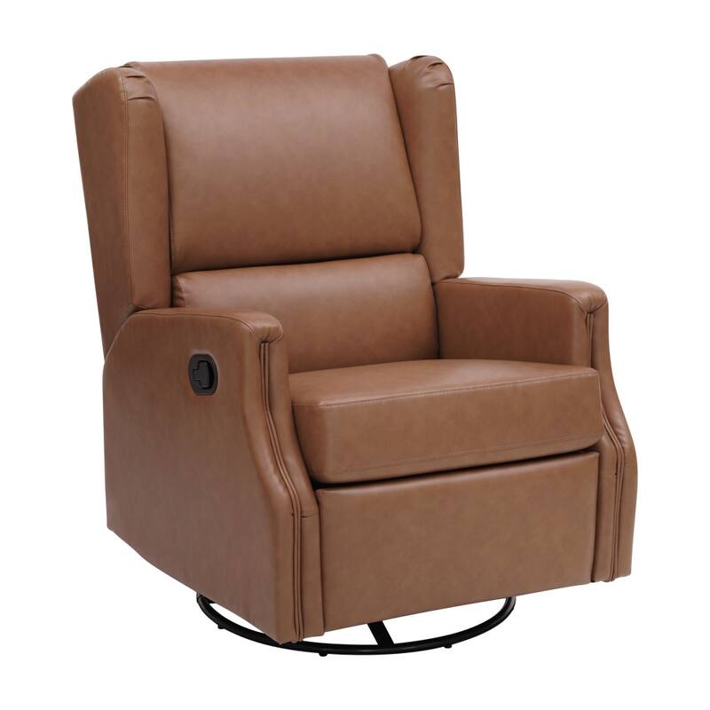 Wingback Manual Rocking Glider Recliner Chair with 360 Swivel - Cognac Faux Leather