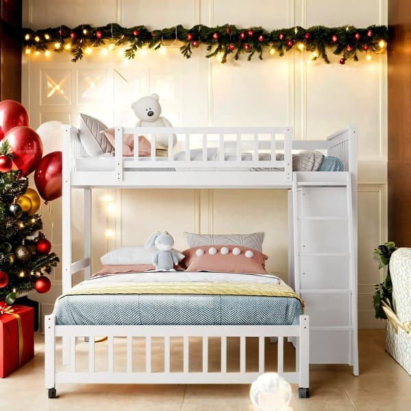 slide 2 of 13, Flexible Storage Twin Over Full Bunk Bed Space Solid Staircase, Removable Bottom Bed White