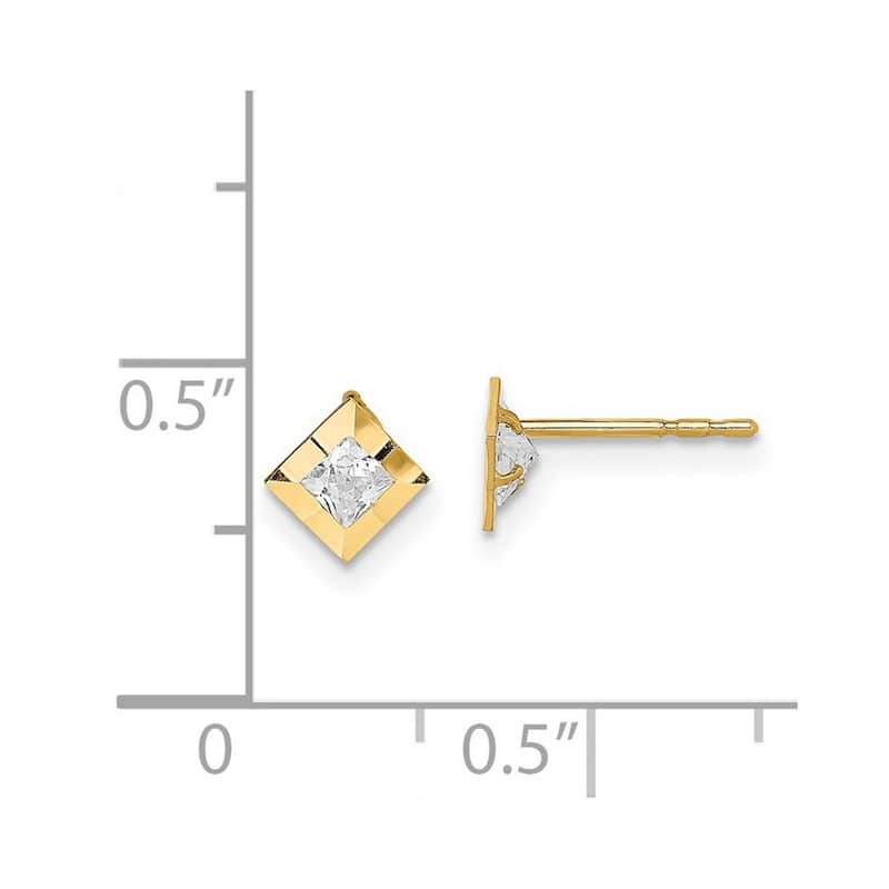 Curata 14k Yellow Gold CZ Cubic Zirconia Square Post Earrings