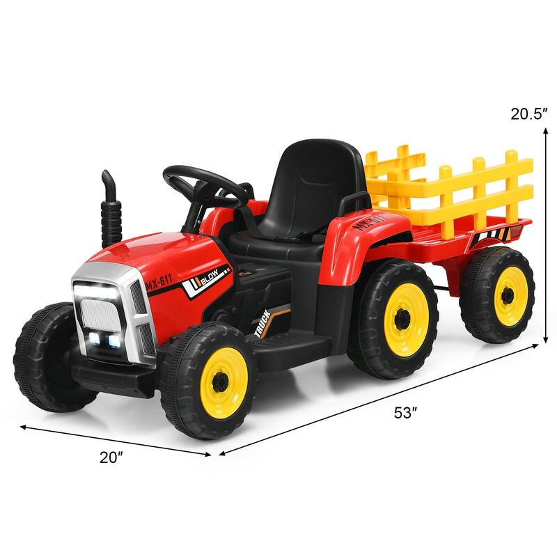 12V Rechargeable Battery Kids Ride-On Tractor with Trailer and Parental Remote Safety Belt - 53" x 20" x 20.5"