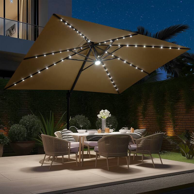 10 FT x 13 FT Outdoor LED Lighted Double Top Patio Cantilever Umbrella