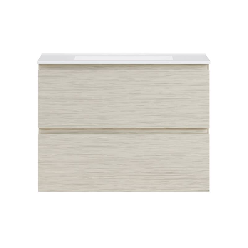 Liberte 30" Wall-Mounted Bathroom Vanity In White Oak With 3-Hole Widespread Sink Top - 30