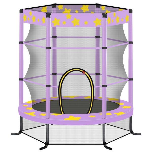 slide 2 of 10, 4.5FT Trampoline For Kids, 55 Inch Recreational Trampolines W/Safety Enclosure Net, Outdoor Indoor Playground Equipment Purple