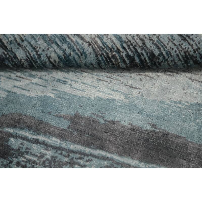 Hand Knotted Oriental Viscose Silk Carpet Modern Pictorial Green Abstract Area Rug - 7' 11'' X 5' 0''