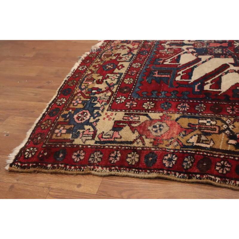 Hand Knotted Oriental 100% Wool Carpet Traditional Tribal Red Gharajeh Area Rug - 13' 8'' X 5' 1''
