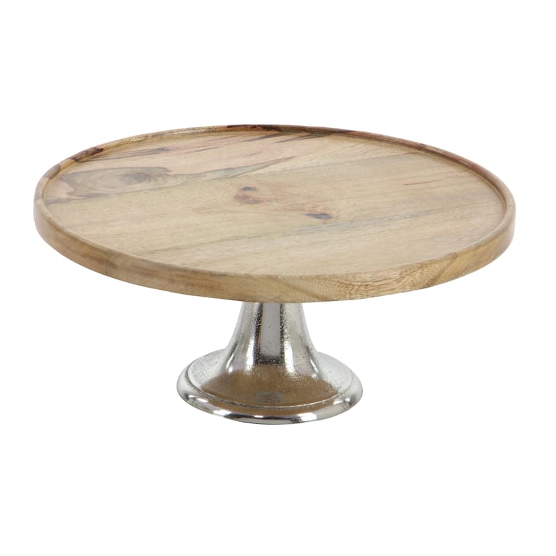 Mango Wood Decorative Cake Stand with Silver Aluminum Cone Base - Set of 3 Brown - Roche River Decor