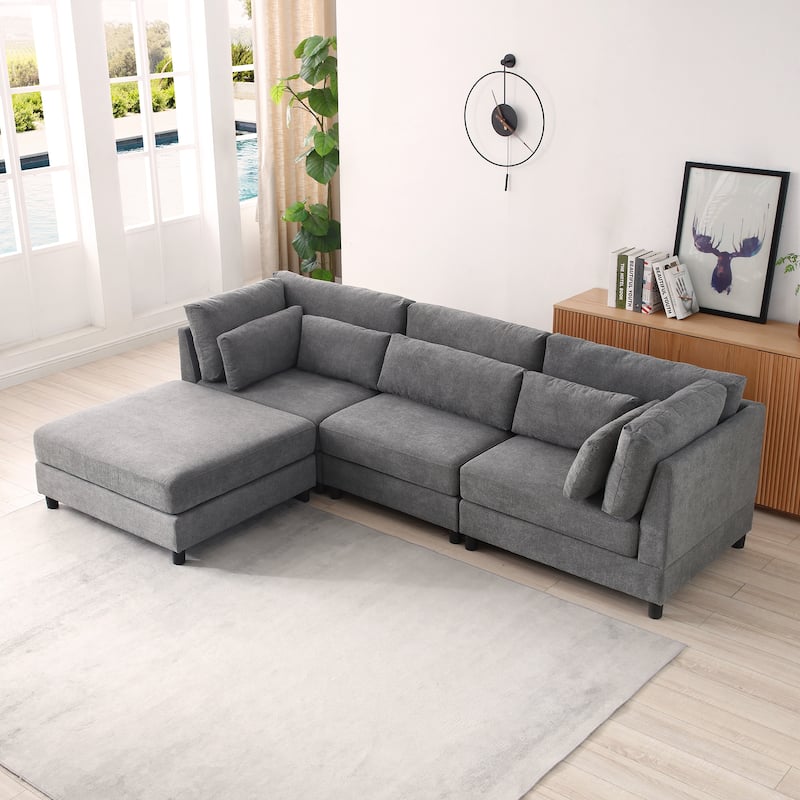 L-Shaped Convertible Sectional Sofa Couch with Movable Storage Ottoman Chaise, Free Combination Sofa - L Shape - Grey - Reversible