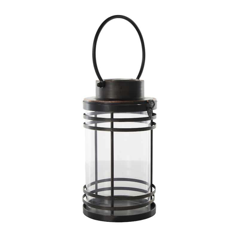 Metal Indoor Outdoor Candle Lantern with Round Circle Lines - Black - Roche River Decor