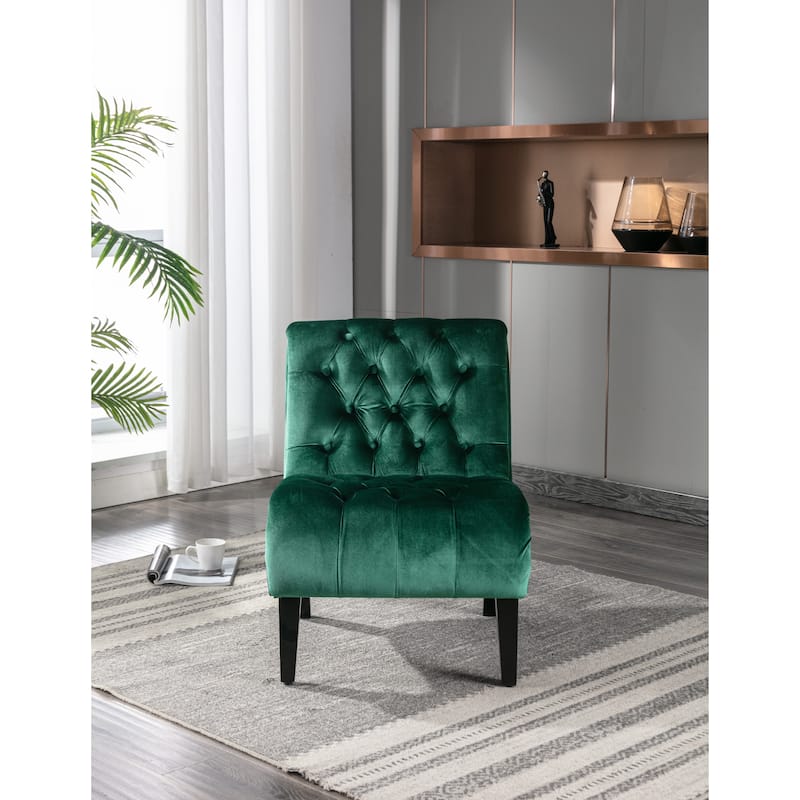 Green Modern 22.83" Upholstered Buttons Tufted Accent Chair with Wooden Legs for Living Room