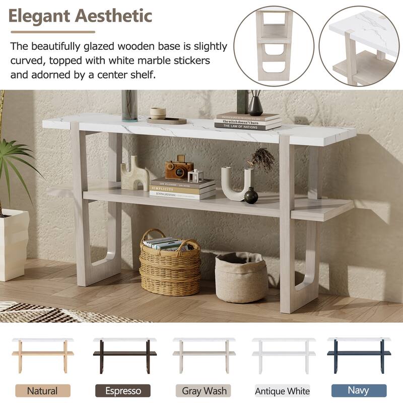 Elegant Console Table with Marble-Effect Top and Versatile Storage Solutions for Entryway and Living Room