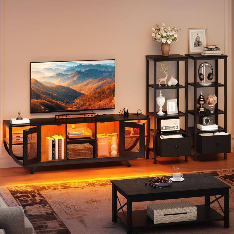 Moasis 3-Piece Wall Unit Entertainment Center Set with Bookshelf and 2 Drawers