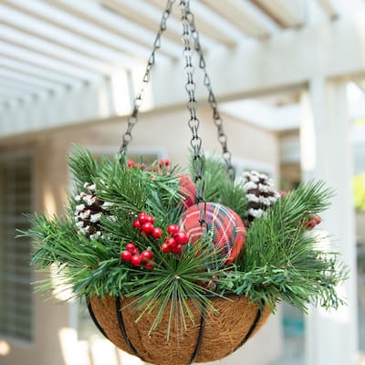 Artificial Christmas Plant w/ Hanging Basket