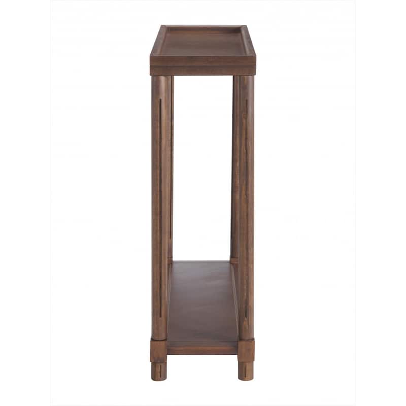 Wood Narrow End Table Set with Shelf Storage, Rectangular Set of 2 - 8” x 22” x 24” (D x W x H)