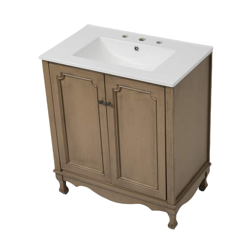 Christopher Knight Home - 30" Vintage Bathroom Vanity with Ceramic Sink & Adjustable Storage Shelves