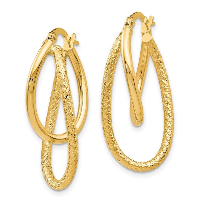 Curata 14k Yellow Gold Polished and Textured Hinged Hoop Earrings (28mm)
