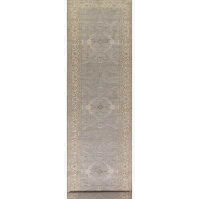 Blue All-Over Oushak Oriental Runner Rug Handmade Wool Carpet - 4'1" x 19'3"