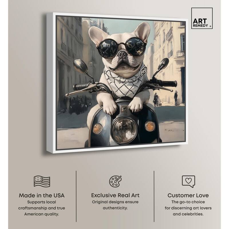 Frenchie on a Scooter Drive Canvas by Art Remedy