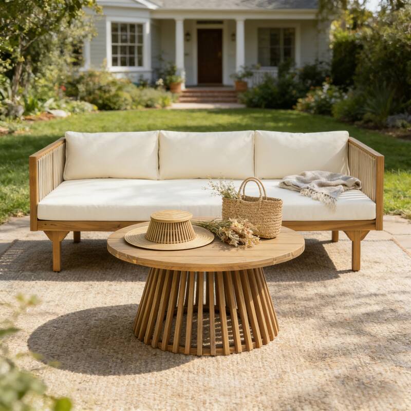 Christopher Knight Home - Acacia Wood Outdoor Patio Sofa with Rope Design