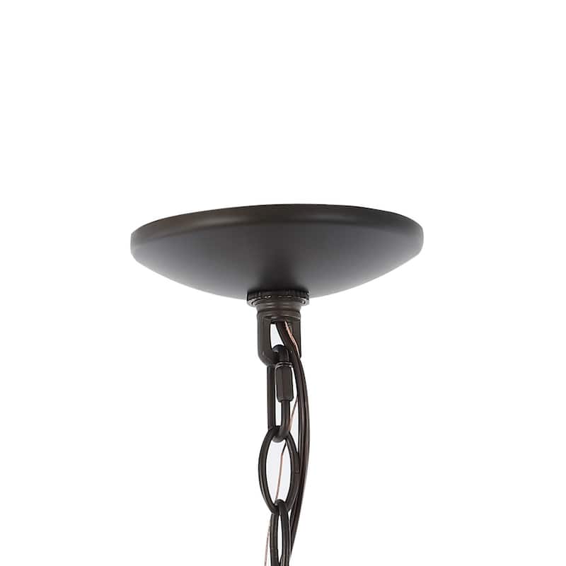 Alba 12.5" 1-Light Rustic Bohemian Iron/Wood Bead LED Pendant, Oil Rubbed Bronze/Brown by JONATHAN Y