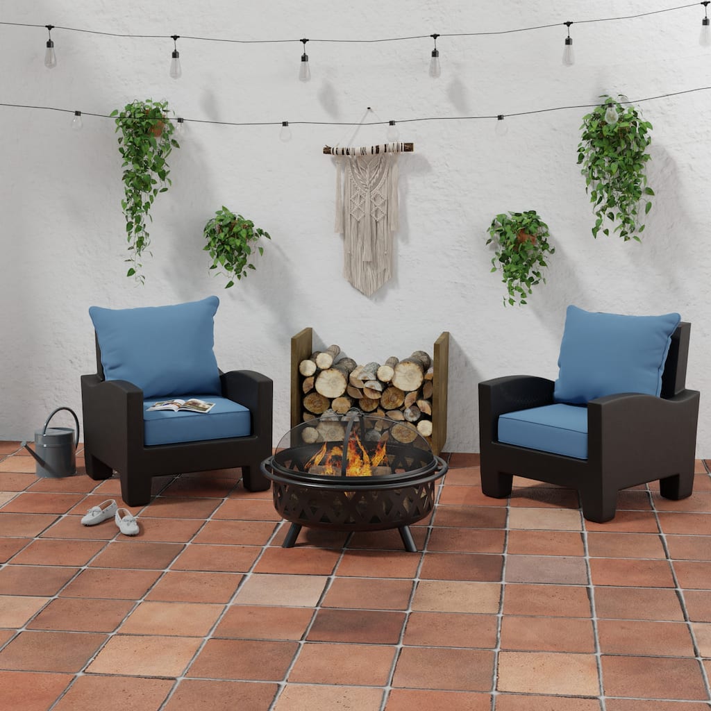 Sunbrella 24" x 47" Blue Solid Outdoor Deep Seat Cushion Set with Welt - 46.5'' L x 24'' W x 6'' H