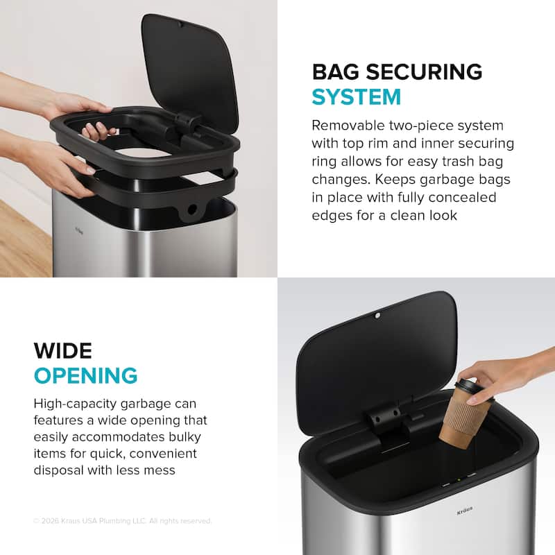 KRAUS WasteGuard 14.5 Gal 55 Liter Motion Sensor Kitchen Trash Can