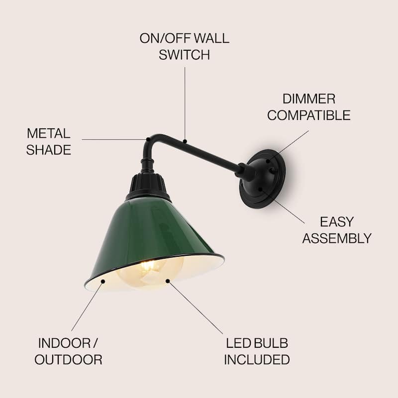 Aurora 9.63" 1-Light Farmhouse Industrial Indoor/Outdoor Iron LED Gooseneck Arm Outdoor Sconce, by JONATHAN Y - 9.63