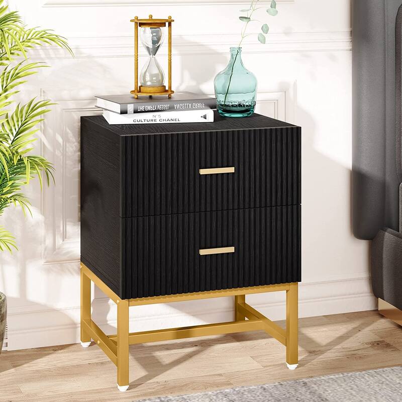 2-Drawer Modern White Nightstand Bed Side Table Storage End Table