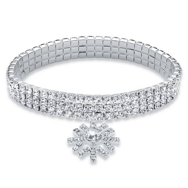 Silvertone Stretch Bracelet (19.5mm), Round Crystal 7 inch Length. Opens flyout.