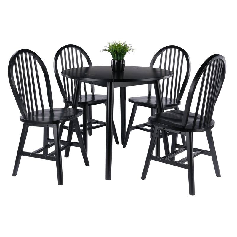 Drop Leaf Dining Table with Chairs - 35.5" - Black - Set of 5