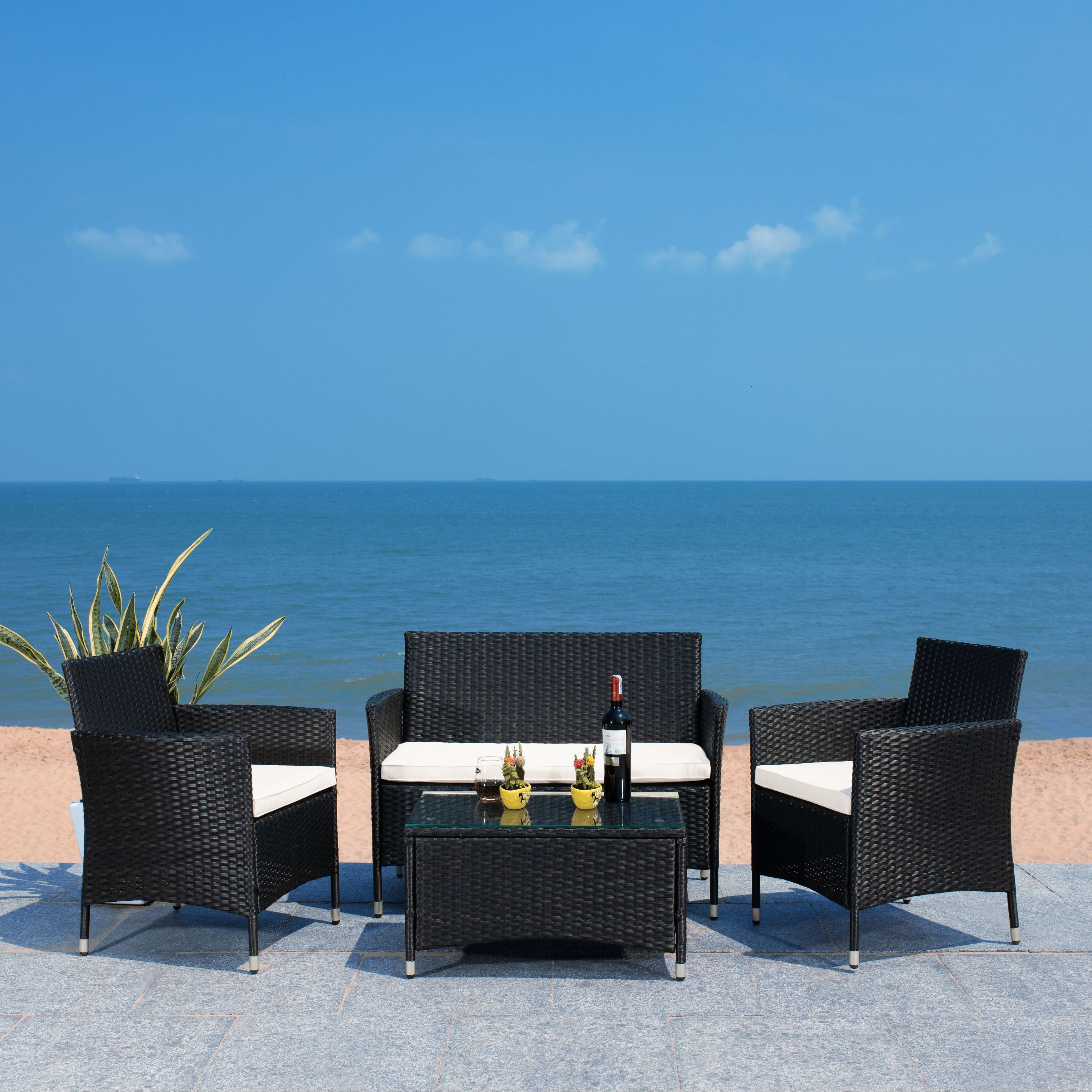 SAFAVIEH Outdoor Tamya 4-Piece Patio Conversation Set - 41W x 31D x 23H