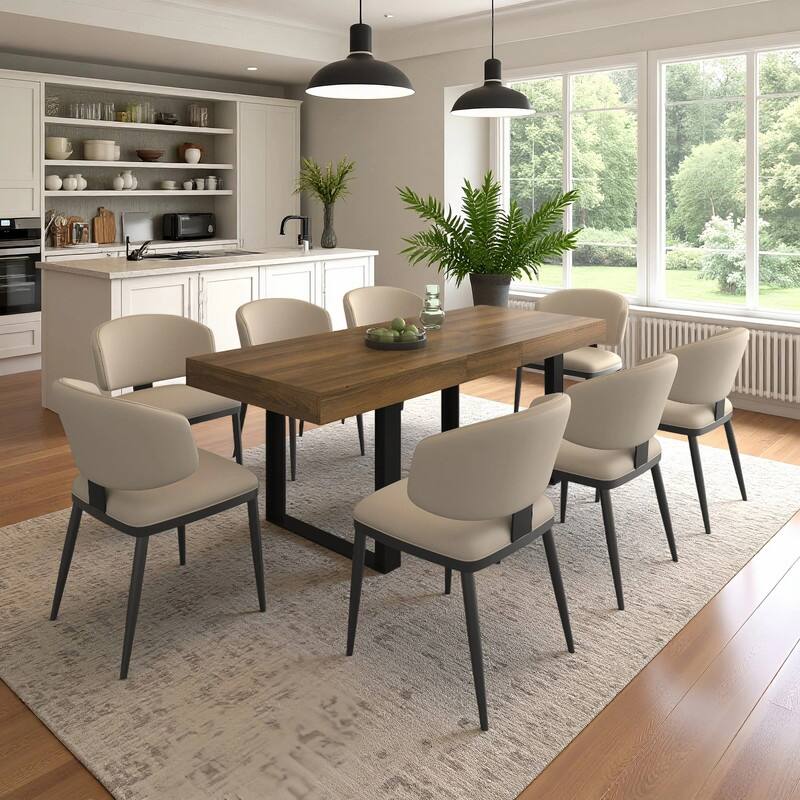 Large Expandable Dining Table, Wooden Kitchen Expanding Table for 6 8 10, Rectangular Conference Table