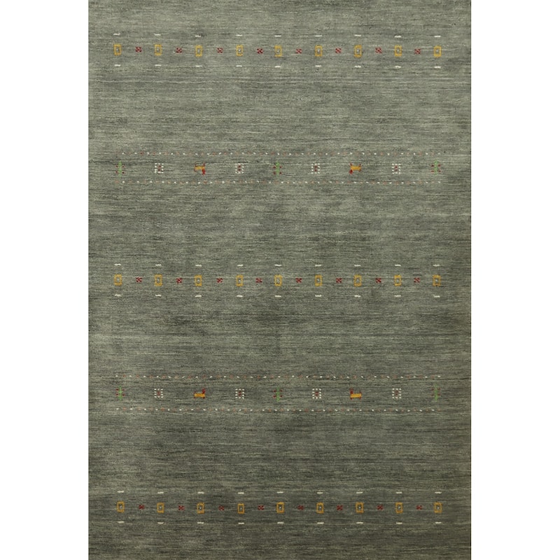 Hand Knotted Oriental 100% Wool Carpet Tribal Animal Pictorial Green Gabbeh Area Rug - 7' 3'' X 5' 2''