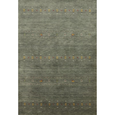 Hand Knotted Oriental 100% Wool Carpet Tribal Animal Pictorial Green Gabbeh Area Rug - 7' 3'' X 5' 2''