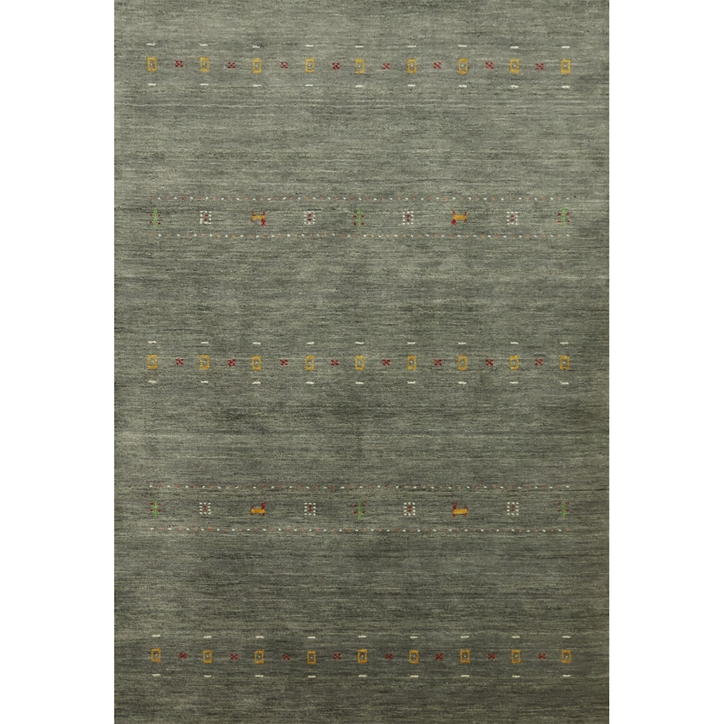 Hand Knotted Oriental 100% Wool Carpet Tribal Animal Pictorial Green Gabbeh Area Rug - 7' 3'' X 5' 2''