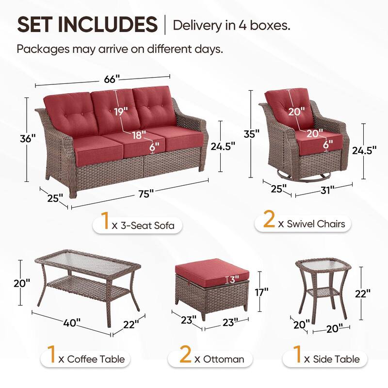 Pocassy Wicker Sofa Chair Set for Garden