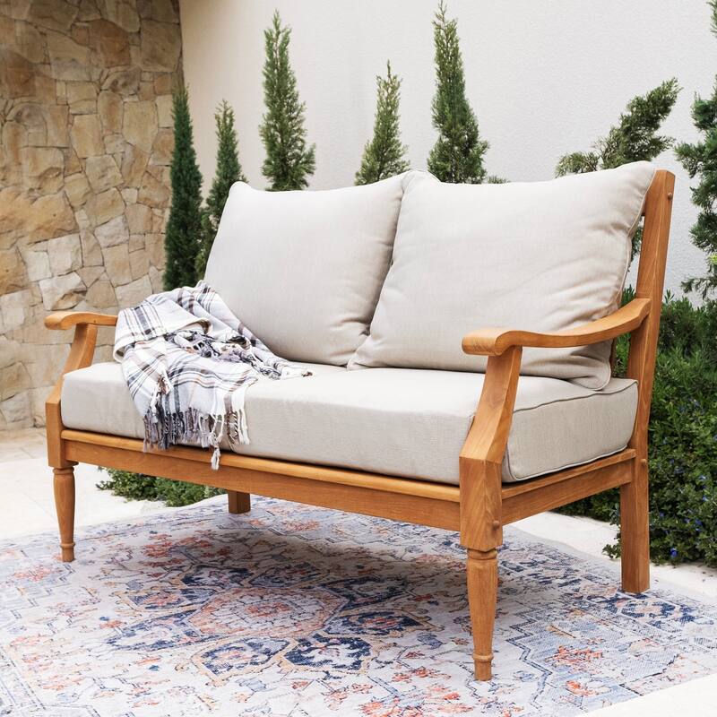 Cambridge Casual Livingston Teak Outdoor Loveseat with Cushion