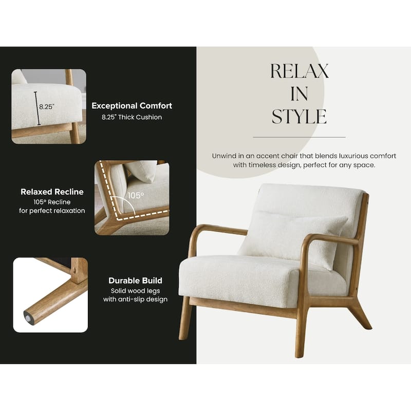 Eterna Mid-Century Modern Style Accent Chair with Removable Lumbar Pillow, Black Finish Solid Wood Legs