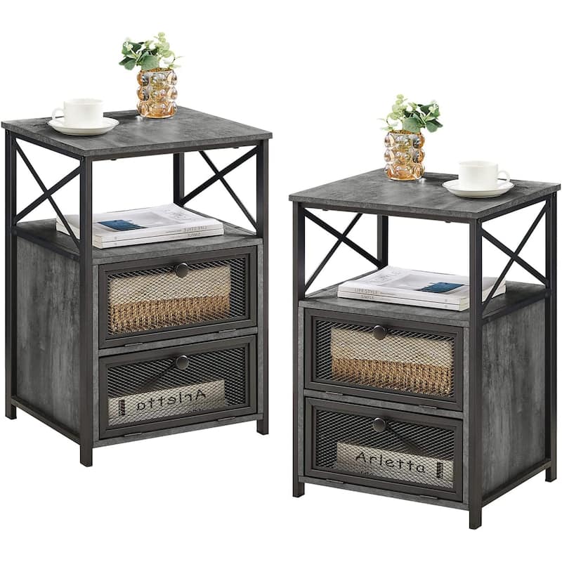 Nightstand with 2 Storage Drawers, Narrow Side Table, Small Wood End Table, Bedside Furniture for Small Spaces