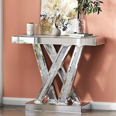 Glam Mirrored W-shaped Base Sofa Table Console Table