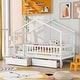 preview thumbnail 1 of 47, Wooden Twin Size House Bed with Roof, Guardrail and Drawers White - Twin