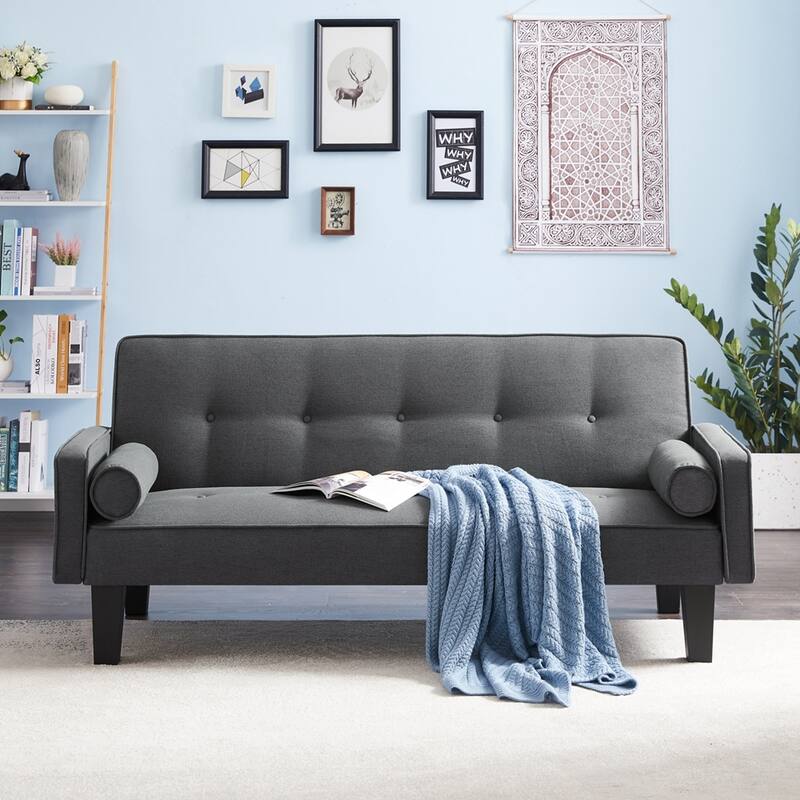 Linen Fabric Modern Convertible Sofa Bed with Removable Armrests