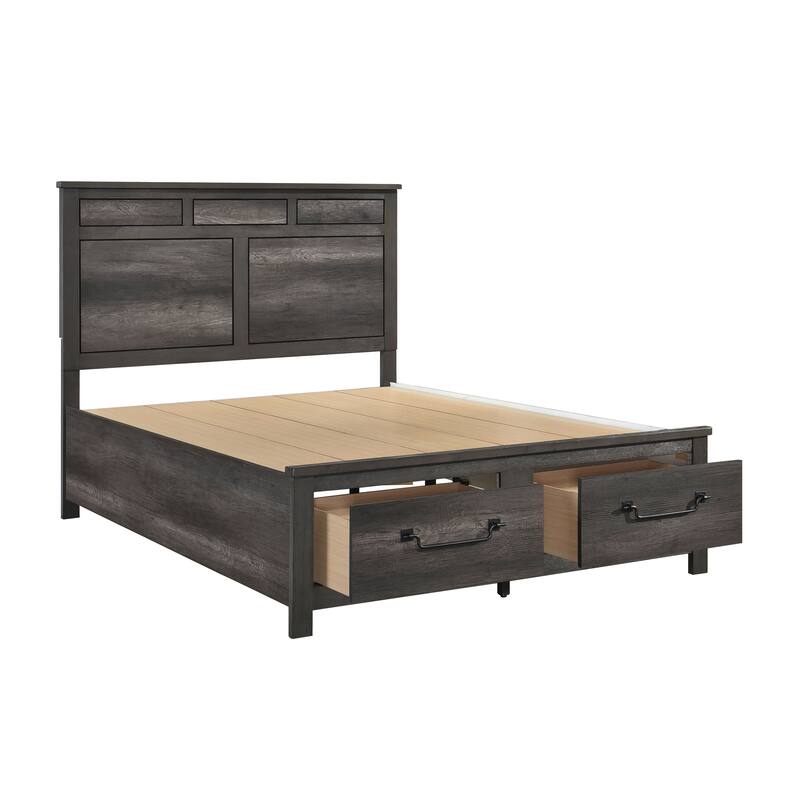Queen Size Wood Platform Bed with Storage Footboard - Traditional Design